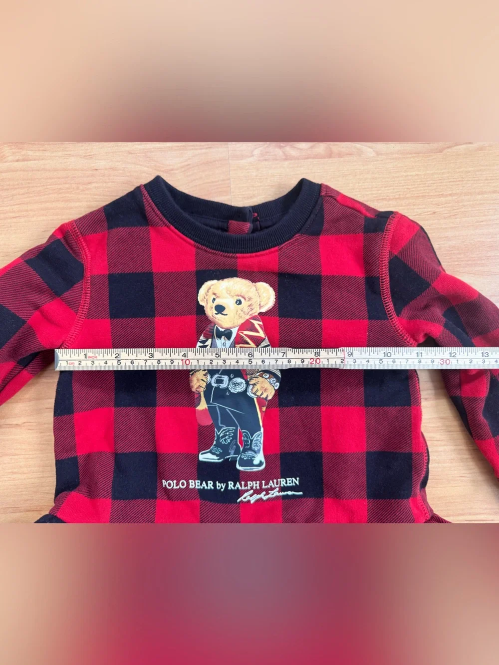 Polo Bear Red & Black Buffalo Plaid Peplum Top with Black Leggings